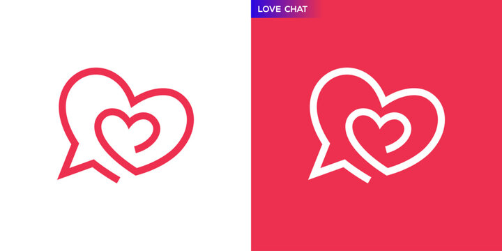 Chat love logo with simple line style. Romantic, heart, talk. Icon symbol design template EPS 10.