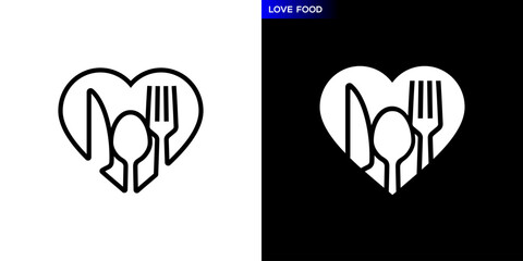 Design template of spoon and fork logo combined with heart. Restaurant, food, diner, romantic. Icon symbol, Vector EPS 10.