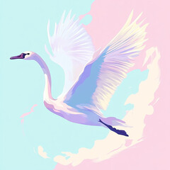 Fototapeta premium Swan in Flight anime concept full color illustration