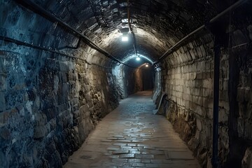 Obraz premium Mysterious Underground Tunnel with Stone Walls and Soft Lighting
