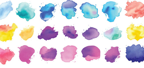 A vibrant set of watercolor circles in bold, multicolored splashes, creating a dynamic and expressive design on a clean white background. Perfect for art, digital projects, or decorative use.
