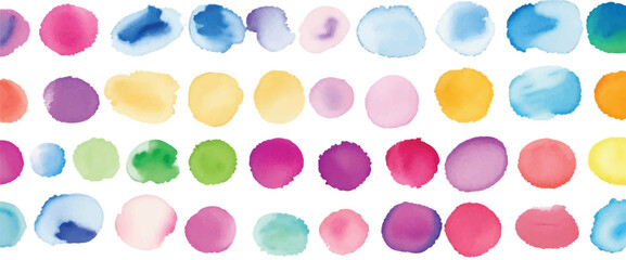 A vibrant set of watercolor circles in bold, multicolored splashes, creating a dynamic and expressive design on a clean white background. Perfect for art, digital projects, or decorative use.