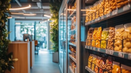 Modern Office Snack Vending Machine with Variety of Colorful Snacks