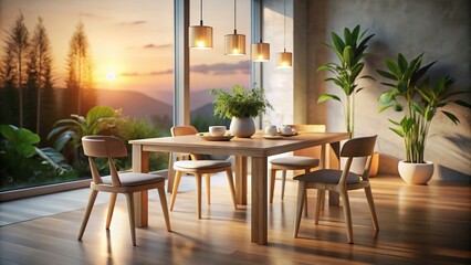 Fototapeta premium Serene Long Exposure of an Empty Table in a Calm Setting, Capturing Tranquility with Soft Lighting and Gentle Shadows, Perfect for Minimalist Aesthetic and Interior Design Inspiration