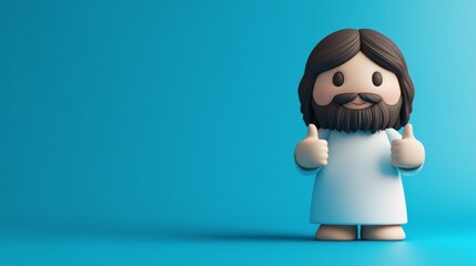 Jesus, A cartoon figure of Jesus standing on a blue background with a thumbs up