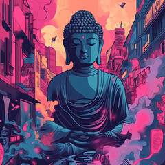 The Eightfold Path Buddhism anime concept full color illustration