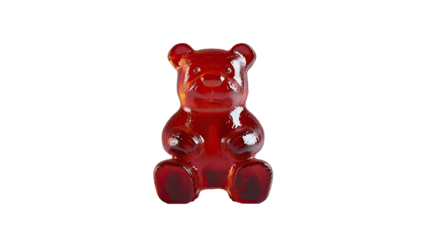 A single gummy bear sitting isolated on transparent white background