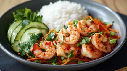 Shrimp Dish with Rice and Fresh Vegetables