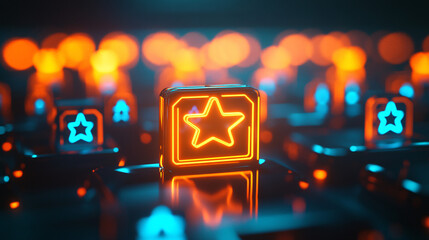 A glowing training camp icon with participant feedback, representing online platforms for evaluating sports training programs.  