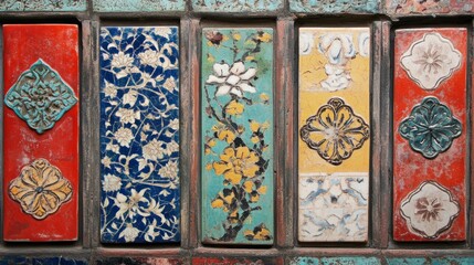Colorful Floral Tiles Ancient Wall Decor