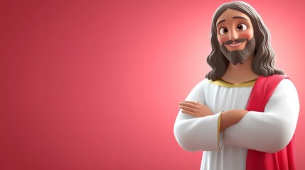 Jesus, A cartoon of Jesus with a red robe and a red background
