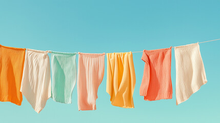 Vibrant carnival flags fluttering in the wind against a clear blue sky, symbolizing festivity and joyful celebration.