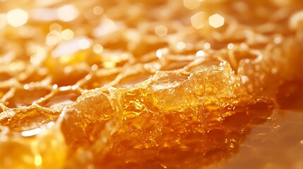 Honeycomb with bees and honey close up Background