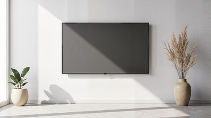 Modern living room with large flatscreen tv and elegant vases