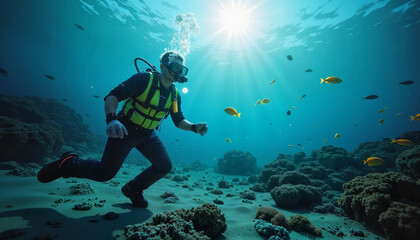 Diving into the azure depths exploring vibrant coral reefs and playful fish in a tranquil underwater paradise