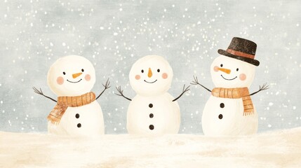 A whimsical illustration of a snowman family having a snowball fight under a sky full of twinkling stars.