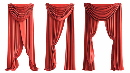 Red curtain with drapes isolated on a white background. Velvet. Illustration
