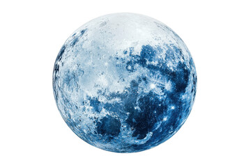 A detailed view of the moon showcasing its cratered surface and serene glow in a striking blue hue.