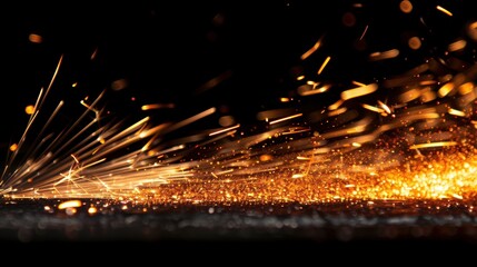 Golden Sparks Flying from Grinding Metal in Motion
