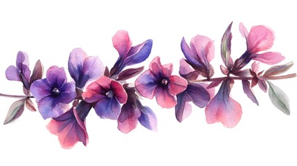 Obraz premium Vibrant Watercolor Floral Arrangement with Soft Petals and Leaves in Shades of Pink, Purple, and Blue Perfect for Nature and Art Enthusiasts
