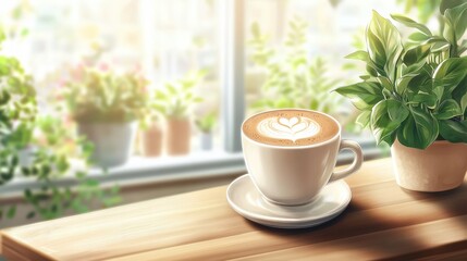 hot latte coffee put on table in cafe restaurant, drink breakfast in the morning day