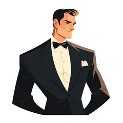 Illustration of a restaurant waiter on a white background