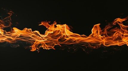 Horizontal Flow of Intense Orange Flames on a Black Background