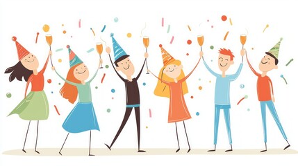 Fototapeta premium A cheerful group celebrating with drinks and confetti at a party.