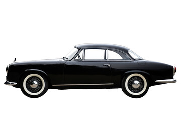 Naklejka premium A classic black car with a streamlined design and whitewall tires, showcasing vintage elegance and style.