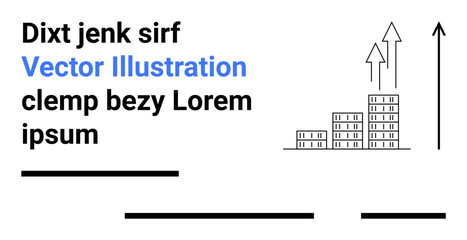Business growth bar chart with rising arrows, lorem ipsum text placeholders in black and blue. Ideal for presentations, websites, marketing, financial reports, educational materials, infographics