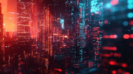 Obraz premium Glowing Digital Cityscape - Futuristic Urban Art