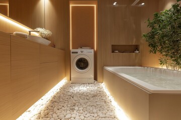 Modern laundry room with washing machine and stylish decor in urban home