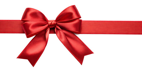 Fototapeta premium Red satin ribbon bow, elegant gift wrap, festive decoration isolated on transparent background.