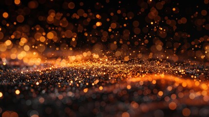 Radiant Golden Sparkles and Glittering Bokeh on Dark Background