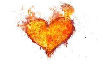 A fiery heart shape radiates vibrant flames, symbolizing passion and intensity.