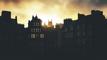 Urban Mystique Illustration with Cityscapes, Neon Lights, and Mysterious Atmosphere