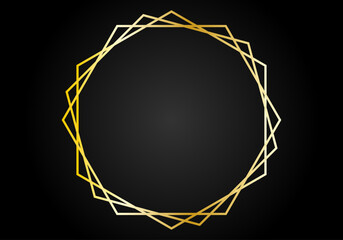 Marco de hexágonos múltiples de trazo dorado en degradado negro