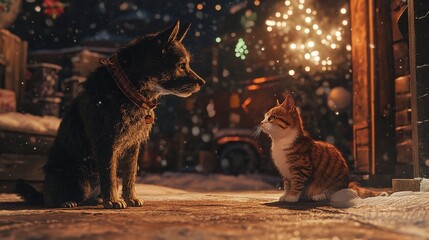 A dog and cat celebrating the New Year