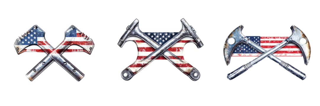 Set of Close-up shot of a man gripping a hammer tightl on transparent png background - Powered by Adobe