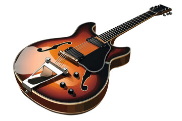 A beautifully crafted electric guitar featuring a sunburst finish and elegant curves, showcasing its vintage design and intricate details.