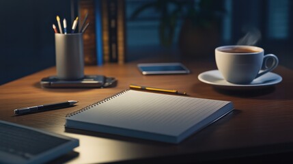 Notebook Pencil Coffee Work Station