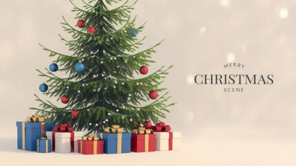 Obraz premium A christmas card with a blue background with a christmas tree using ai generated