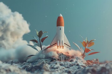 Naklejka premium A Rocket Launch Amidst Nature's Embrace