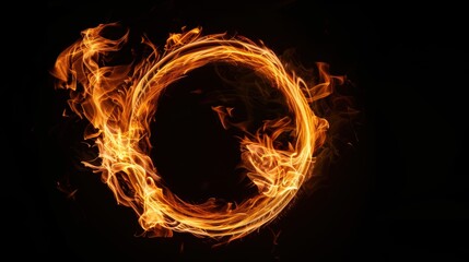 Fiery Ring of Flames with Swirling Motion on Black Background