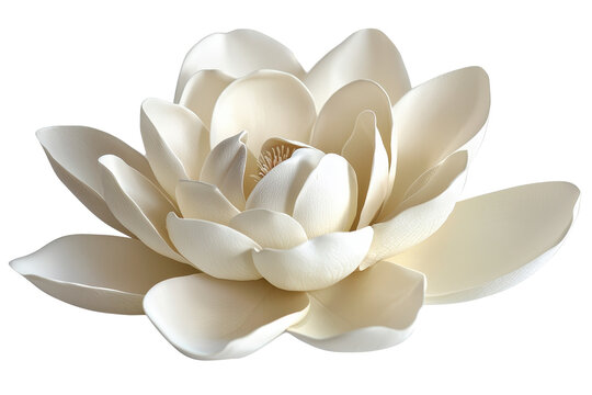 A delicate white lotus flower with layered petals, showcasing its intricate structure and serene beauty.