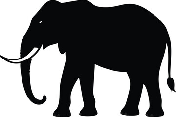 a black and white silhouette of an elephant with vector