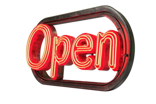 A glowing red neon sign displaying the word "Open," commonly used to indicate business hours or availability.