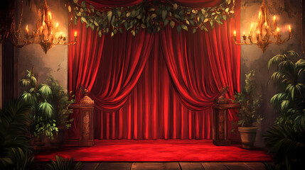 A red velvet curtain backgrounds. Velvet. Illustration