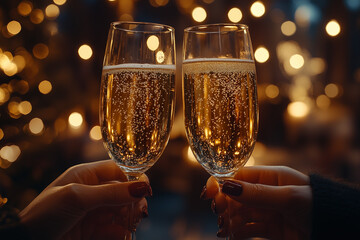 hand holding glass of champagne to cheer for a celebration