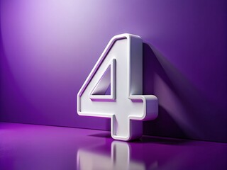 Stunning 3D Rendering of a Large Purple and White Number 4 with Elegant Shadows and Highlights for Eye-Catching Product Photography Display